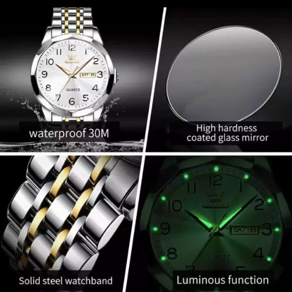 Quartz Watch Gold White Waterproof